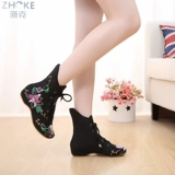 Старая пекинская женская тканевая обувь, осенне-зимняя новая модная внутренняя обувь с вышивкой, женская обувь в этническом стиле, высокие одинарные ботинки на шнуровке