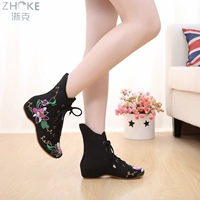 Старая пекинская женская тканевая обувь, осенне-зимняя новая модная внутренняя обувь с вышивкой, женская обувь в этническом стиле, высокие одинарные ботинки на шнуровке