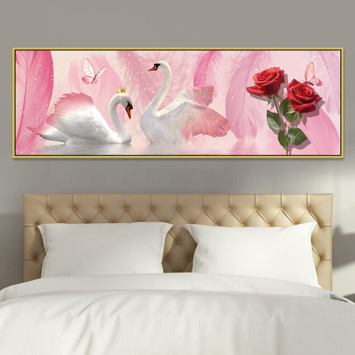 卧室床头画天鹅否墙贴壁画自粘