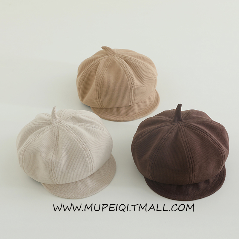 宝宝帽子春秋季儿童贝雷帽纯色男女童八角帽画家帽潮报童帽潮