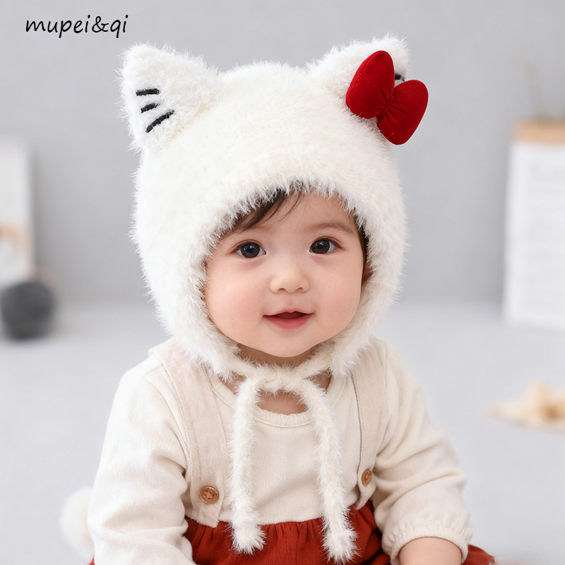 宝宝帽子冬天毛绒帽男女童可爱卡通猫咪护耳帽加厚保暖婴幼儿冬帽
