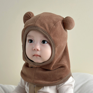 婴儿帽子秋冬季韩版冬天毛绒披肩一体帽子围脖两件套男女宝宝保暖