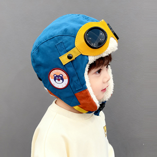 儿童雷锋帽子冬季护耳新款冬护目镜天宝帅气飞行员女童男童防寒帽