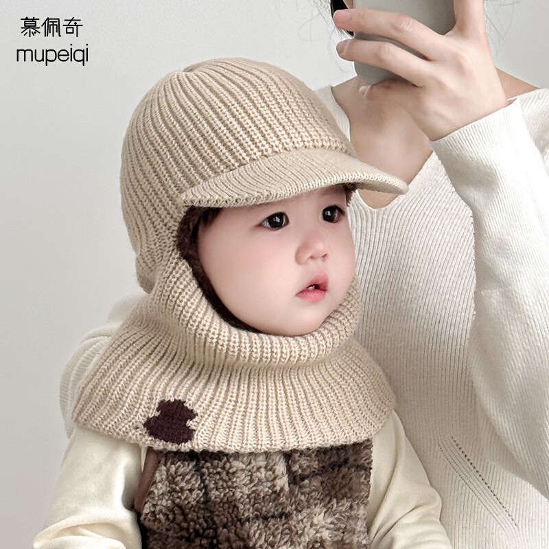 宝宝秋冬季毛线帽子围脖一体帽两件套男女童婴幼儿韩版套头厚保暖