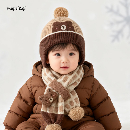 宝宝帽子围巾套装针织毛线帽