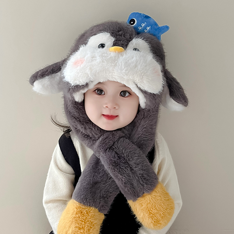 儿童帽子冬季会动的企鹅毛绒帽