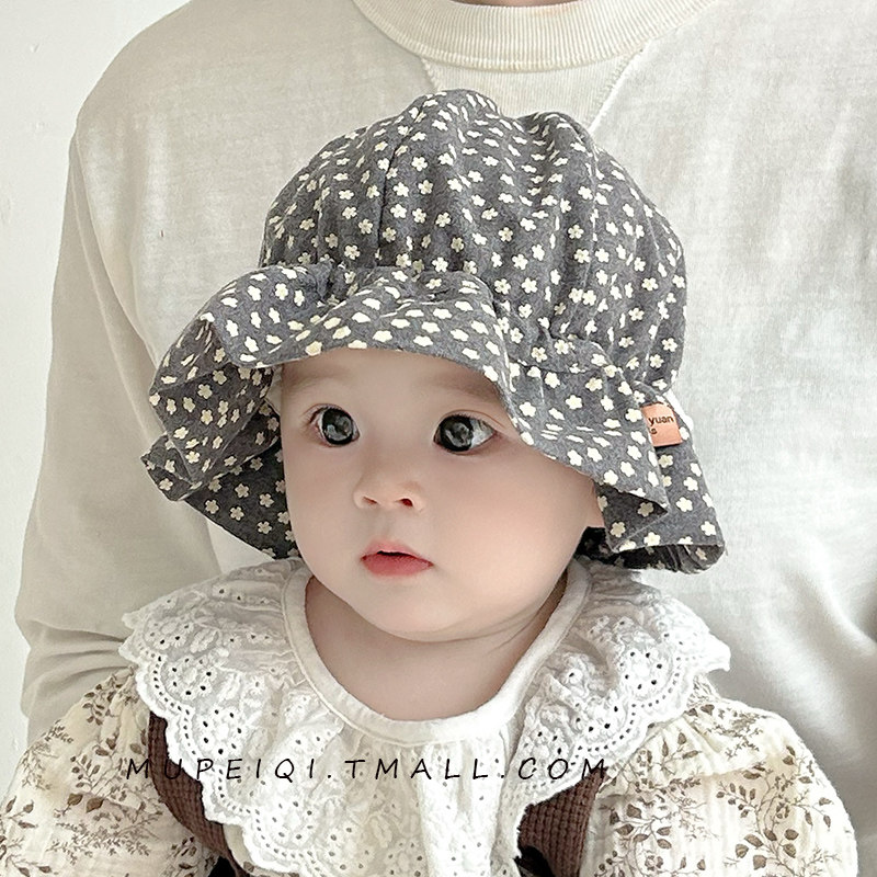 宝宝春秋季帽子韩系ins渔夫帽女婴幼儿碎花防风收缩盆帽洋气可爱