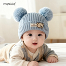 婴儿帽子秋冬季 帽子 宝宝毛线帽可爱超萌小熊双球针织帽男女童新款