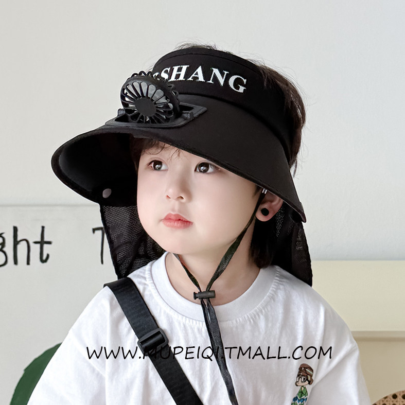 防晒帽夏季男女童大帽檐带风扇