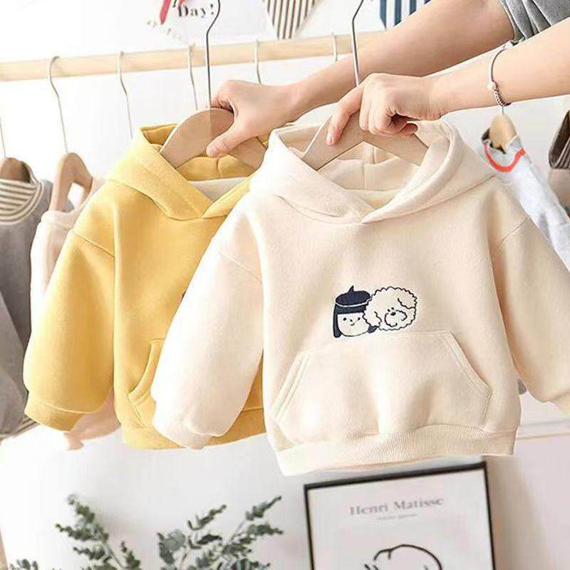 童装衣服冬季男女童加绒加厚连帽卫衣宝宝外套婴幼儿小童保暖上衣