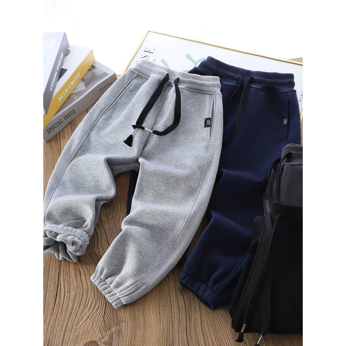 男童百搭一体绒运动裤2025冬季儿童加绒长裤子中大童加厚保暖卫裤