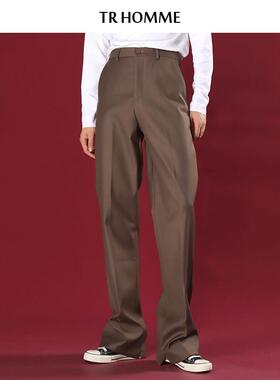 TR HOMME 纯色加长拖地裤男宽松小喇叭休闲 裤垂感西裤男潮牌秋季