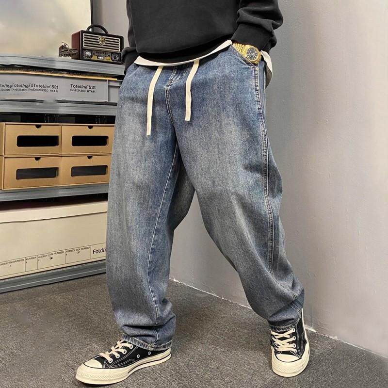 美式覆古牛仔裤男潮牌宽松胖子加肥加大码春秋季直筒休闲阔腿长裤