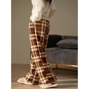 女士法兰绒睡裤 家居服加厚冬季保暖长裤子 阔腿长裤秋冬款