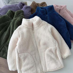 亲子款~男女童加绒加厚外套儿童毛毛衣中大童拉链立领保暖秋冬