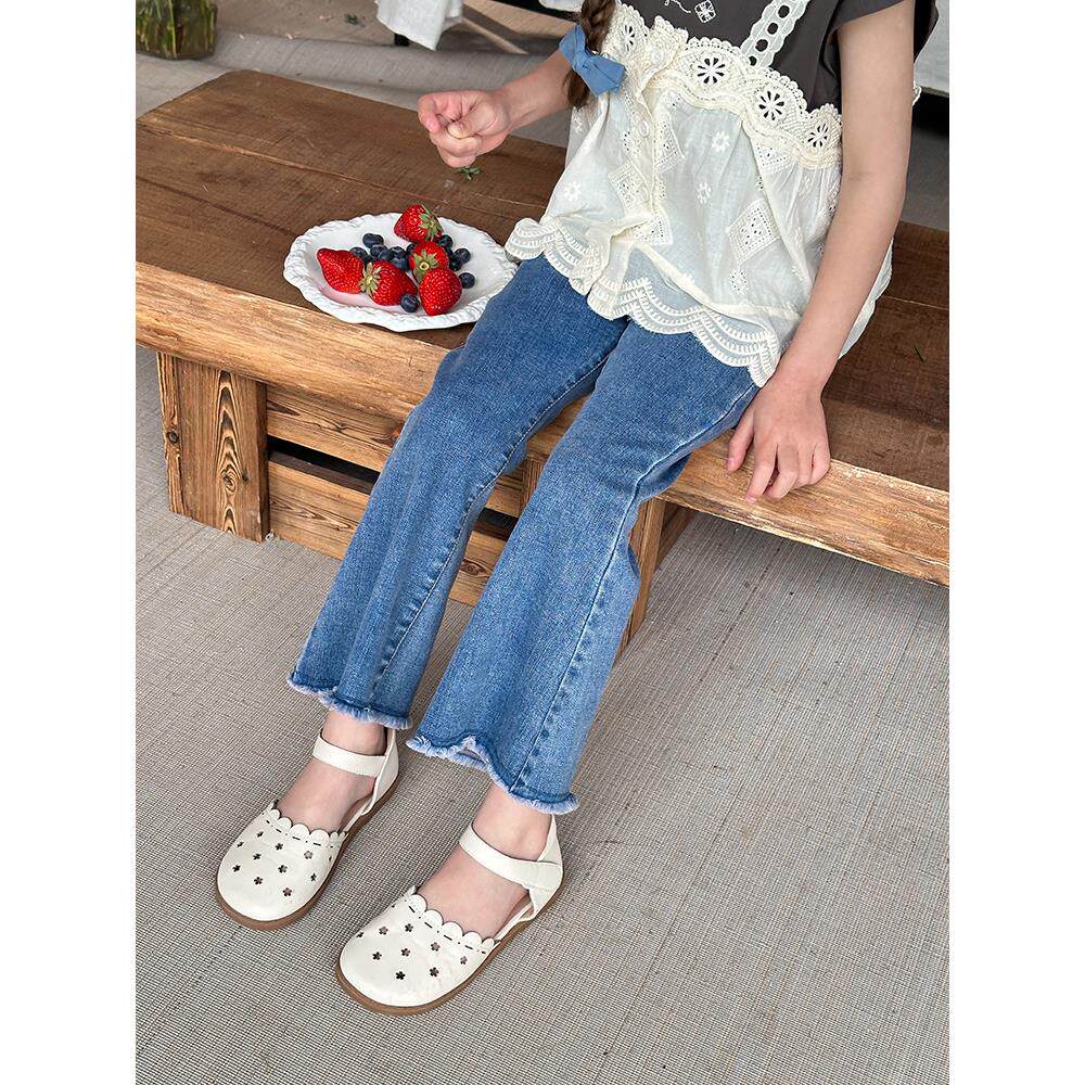 女童韩版修身毛须边喇叭牛仔裤2025夏季新款时髦洋气儿童宝宝裤子