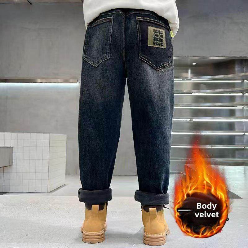 儿童裤子春秋款男童宽松牛仔裤大童休闲2025新款加绒一体绒长裤潮,童装/婴儿装/亲子装,儿童牛仔裤,淘宝优惠券,粉丝福利购,淘宝优惠卷