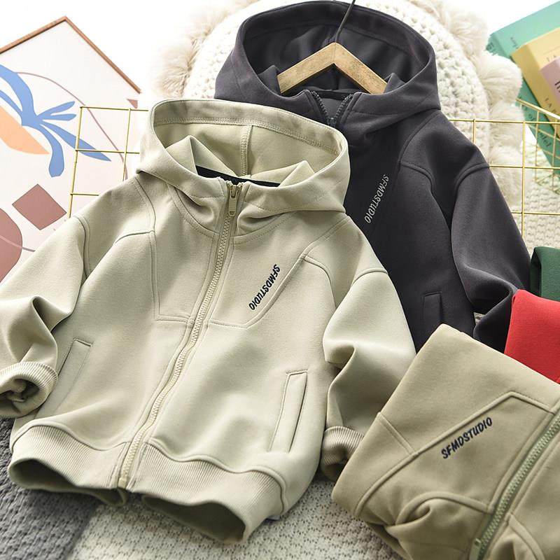 男童卫衣外套春秋2025新款儿童拼接刺绣连帽上衣中大童运动拉链衫