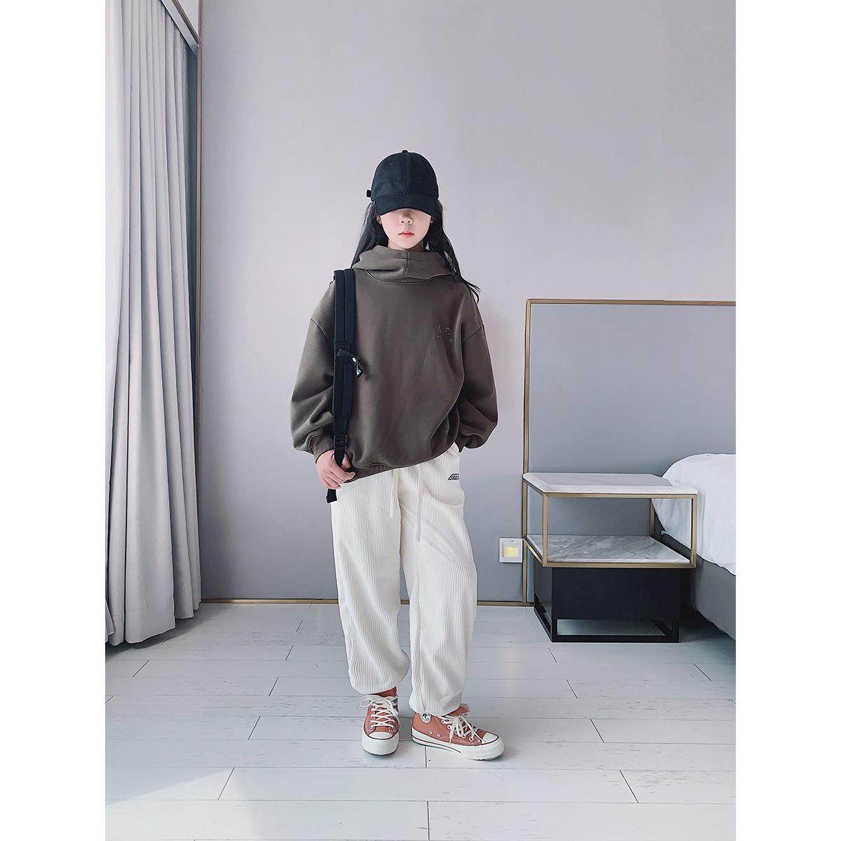 女大童加绒卫衣2024秋冬新款初中生女孩一体绒加厚休闲连帽上衣潮