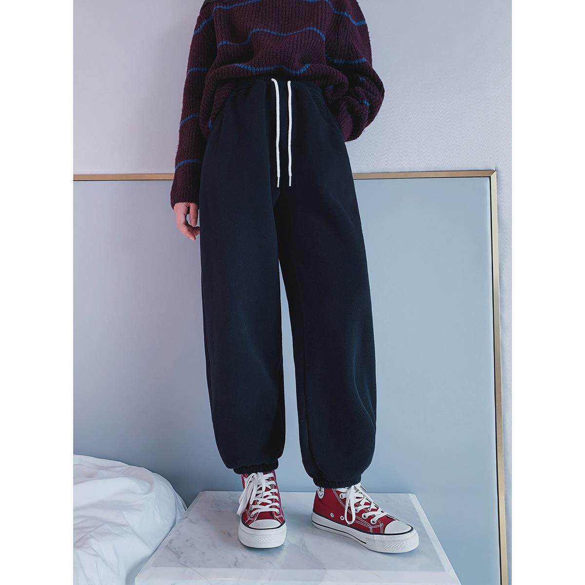 女大童运动裤2024秋冬新款初中生女孩加绒加厚保暖简约束脚休闲裤