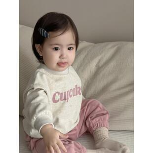 女童宝宝秋冬外出衣服冬季韩版童装婴儿加绒卫衣纯棉休闲长裤套装