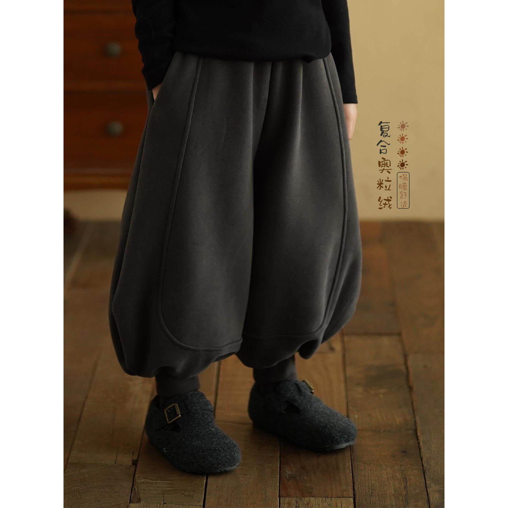 砚台家男童加绒卫裤冬装新款童装儿童灰色运动裤宝宝奥利绒休闲裤