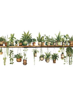 树桩木板盆栽绿植吊篮自粘墙贴画