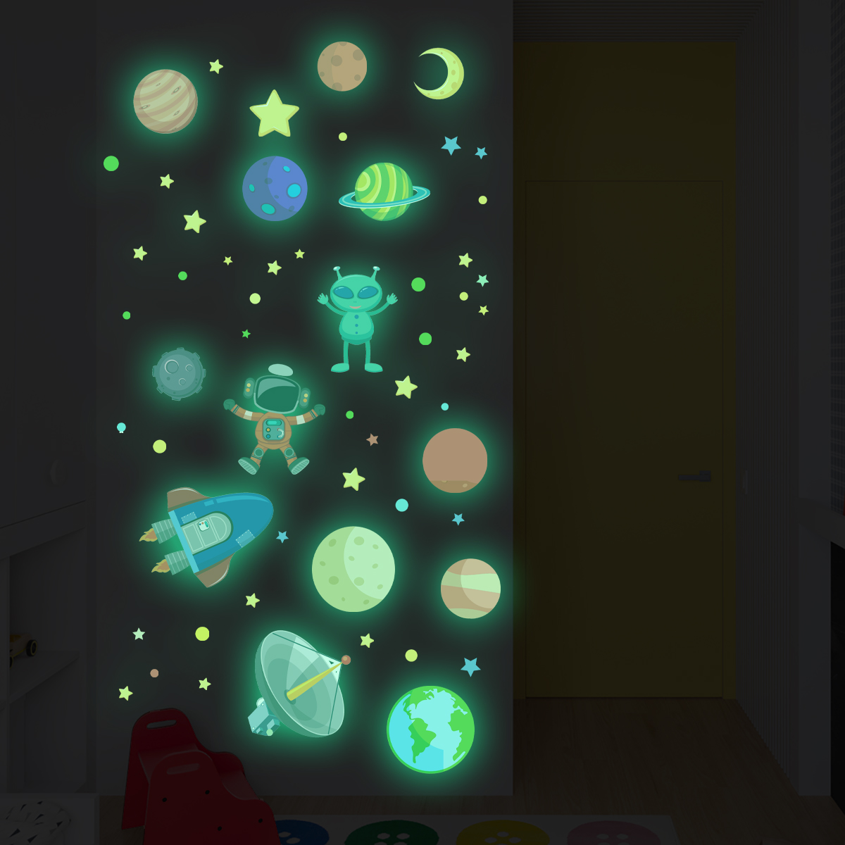 外星人宇宙夜光装饰墙贴画
