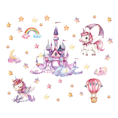 夜光绿光粉色贴画卡通城堡独角兽