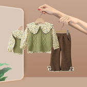 宝宝春秋季 女童春装 儿童洋气时髦衣服马甲衬衫 套装 三件套 2026新款