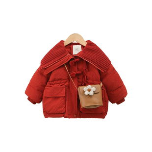 女童羽绒服冬装2025新款红色宝宝加厚白鸭绒儿童冬季洋气拜年外套