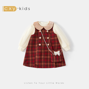 女童春装连衣裙2026新款洋气周岁女宝礼服春秋儿童富家千金感裙子