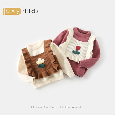毛衣女童上衣儿童宝宝2025新款冬装穿搭假两件超好看加厚甜美韩系
