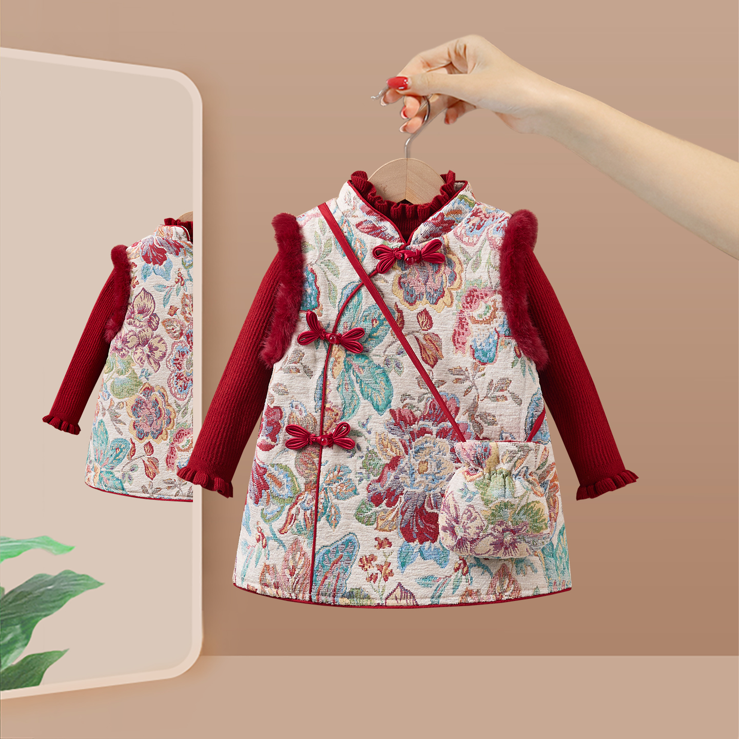 女童拜年服新中式儿童汉服宝宝旗袍女孩周岁礼服冬季唐装过年衣服