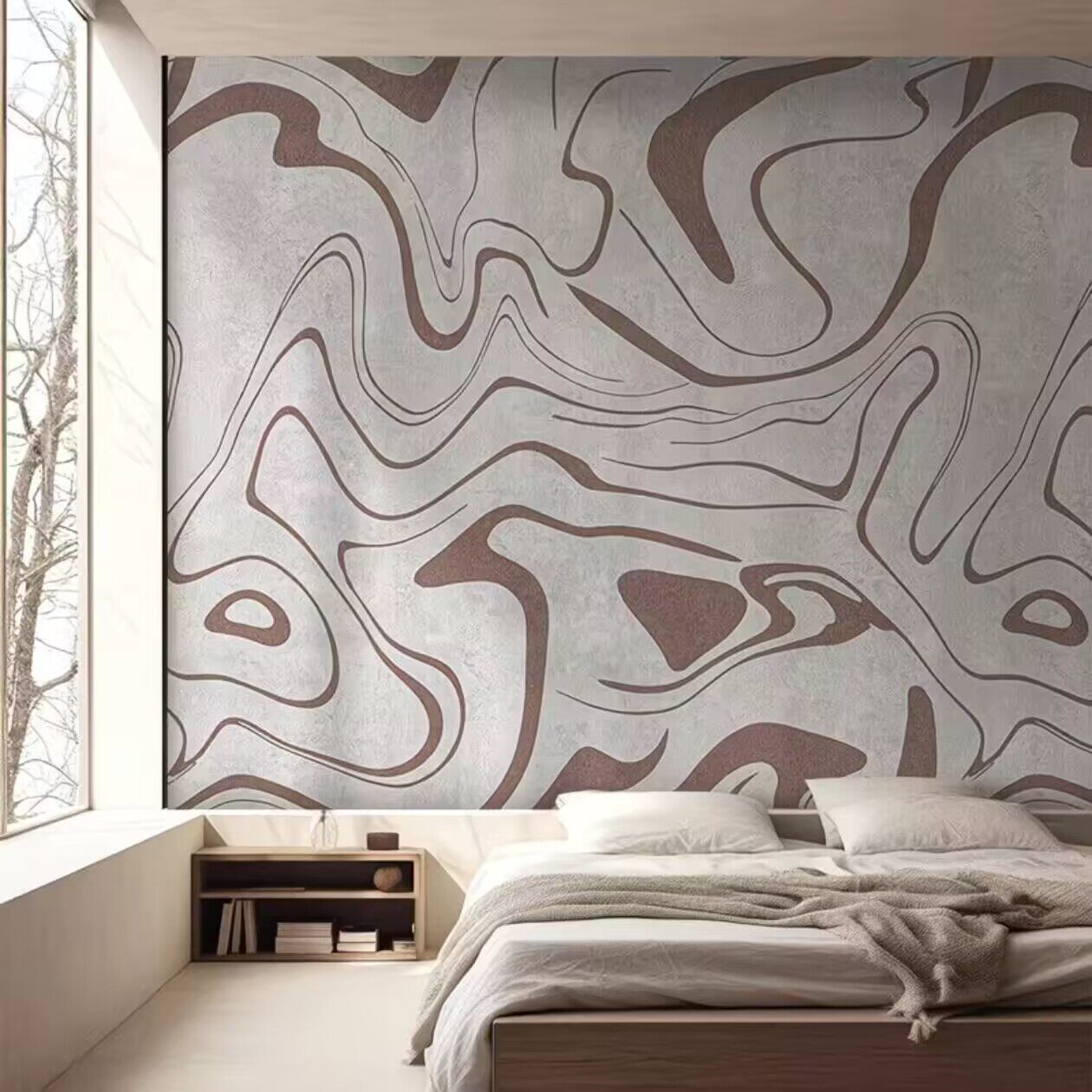 简约线条壁纸北欧风卧室客厅餐厅背景墙壁布现代抽象艺术定制墙布