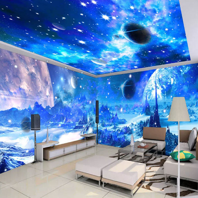 星空墙纸3d太空宇宙壁纸吊顶天花板背景墙主题KTV酒店墙布壁画
