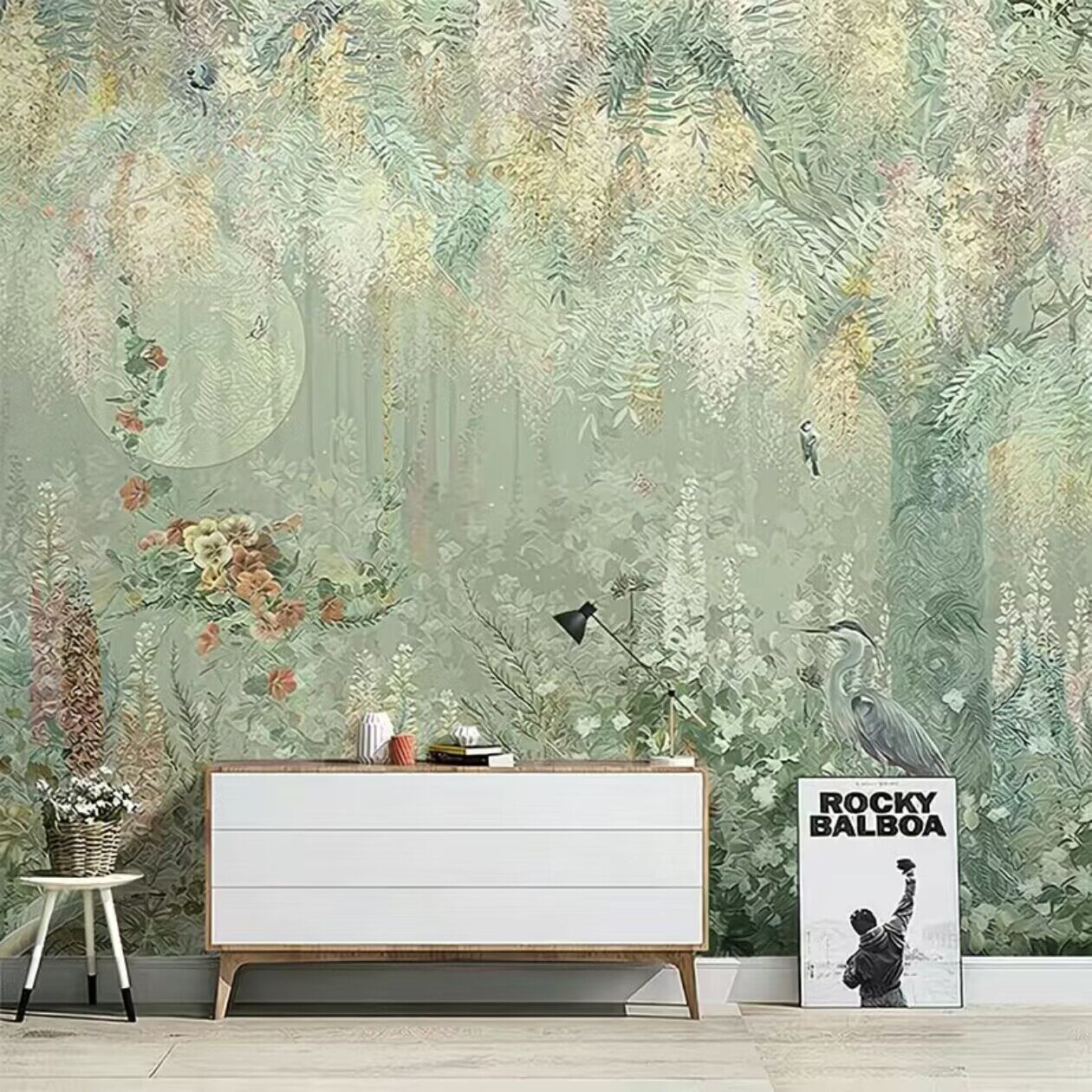 艺术手绘油画花草墙布法式客厅电视背景墙壁画无缝沙发壁纸