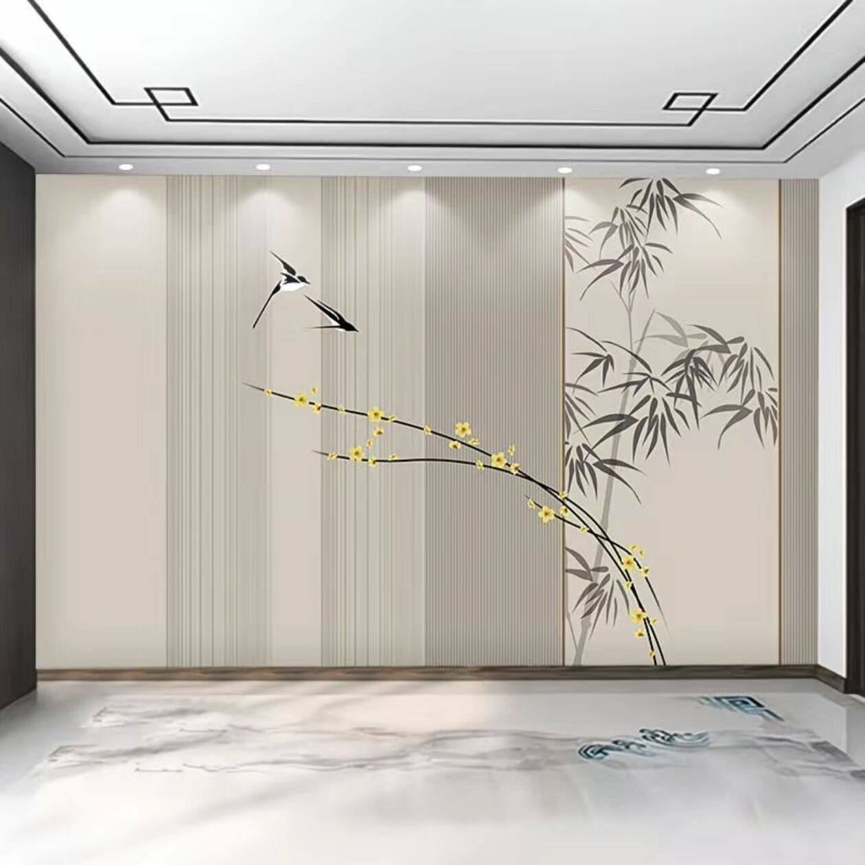 竹子壁画田园风景画8D立体客厅电视背景墙纸酒店饭店茶室定制壁布