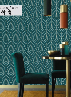 墨绿色欧式花纹卧室背景墙纸民国主题剧本杀壁纸民宿餐厅拍照壁画
