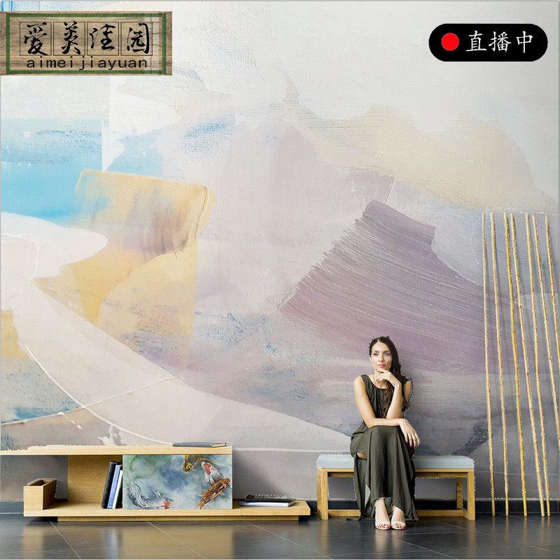 北欧手绘艺术涂鸦墙纸抽象油画客厅电视背景墙壁纸无缝影视墙壁画