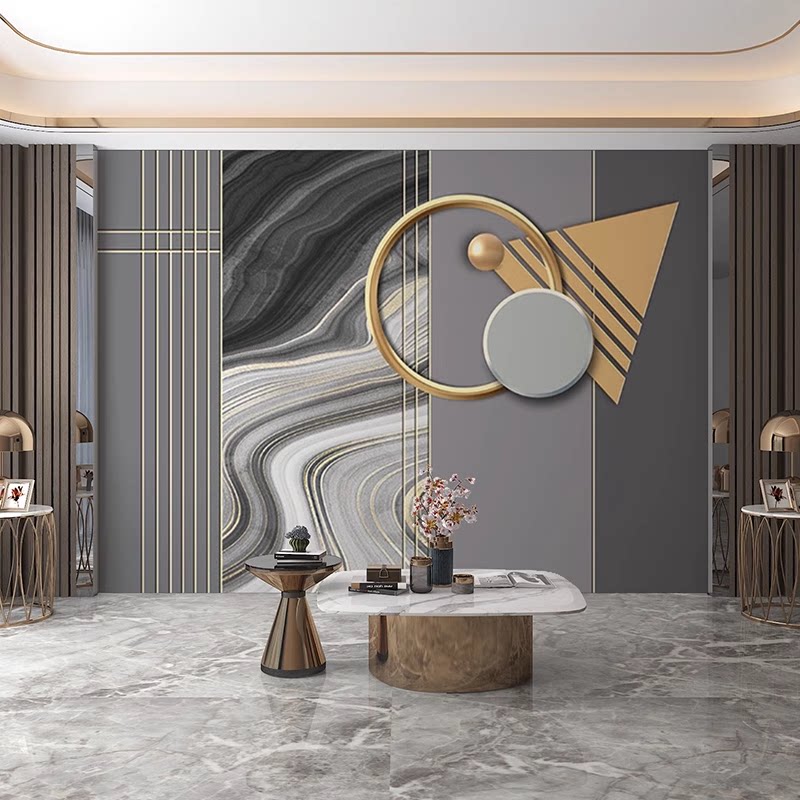 现代轻奢客厅卧室沙发电视背景墙壁纸时尚3d立体墙布大气定制壁画