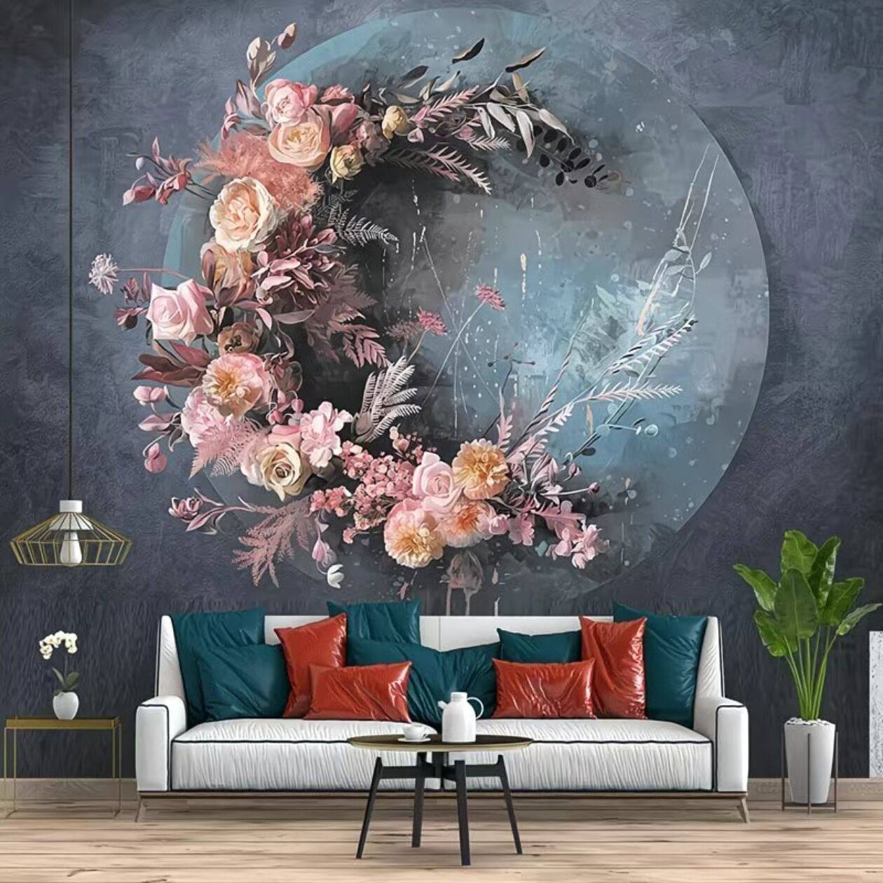 北欧复古油画玫瑰花朵沙发8D欧式无缝电视背景墙壁纸壁画客厅墙布