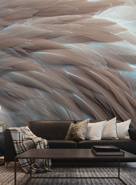 定制壁画蓝色羽毛清新北欧墙纸简约墙布轻奢客厅电视背景墙壁纸