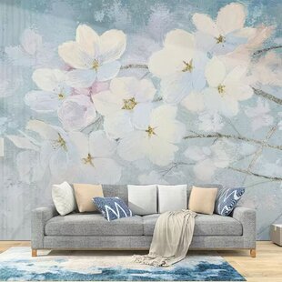 大气美式花朵壁布轻奢艺术花涂鸦墙布电视背景墙壁画无缝沙发壁纸