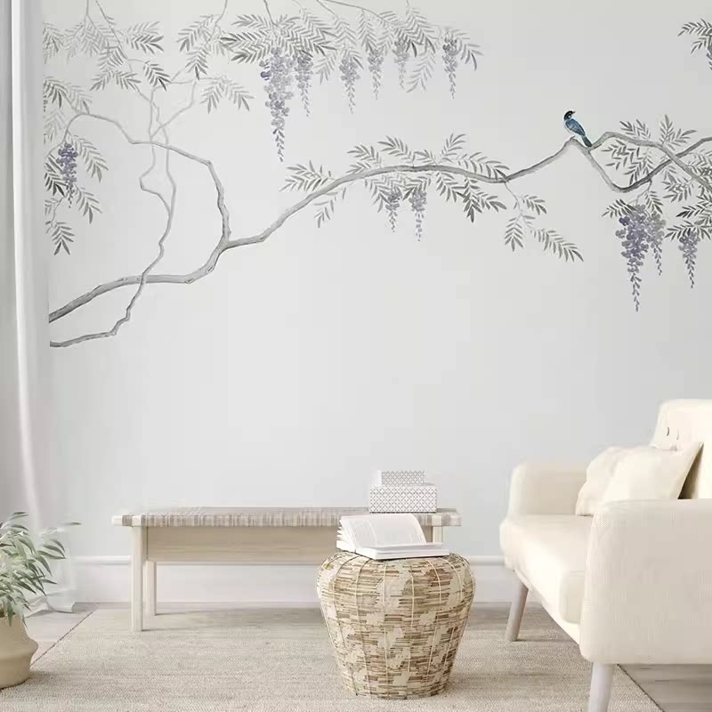 简约新中式中国风定制壁画客厅背景墙壁纸卧室主卧墙纸茶室壁画