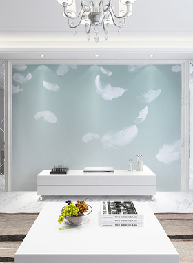 定制壁画北欧蓝色羽毛墙纸现代简约客厅网红墙布电视背景墙壁纸8D