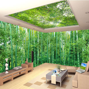 8D立体竹林墙纸田园自然风景客厅电视背景墙壁纸工装 大型定制壁画