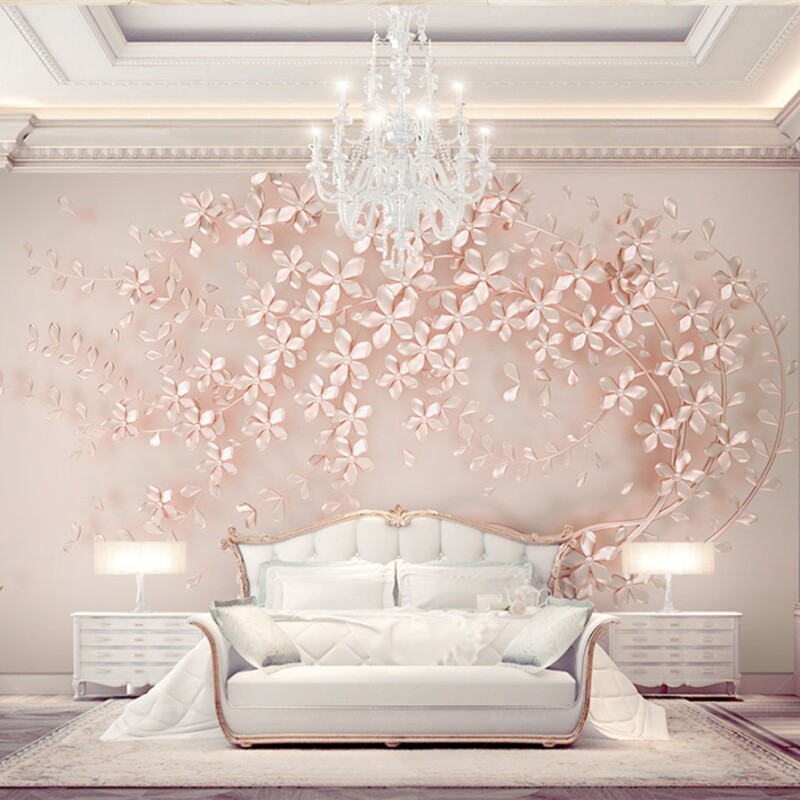 女孩儿童房卧室壁纸3d清新樱花粉色客厅卧室主题酒店宾馆餐厅墙纸