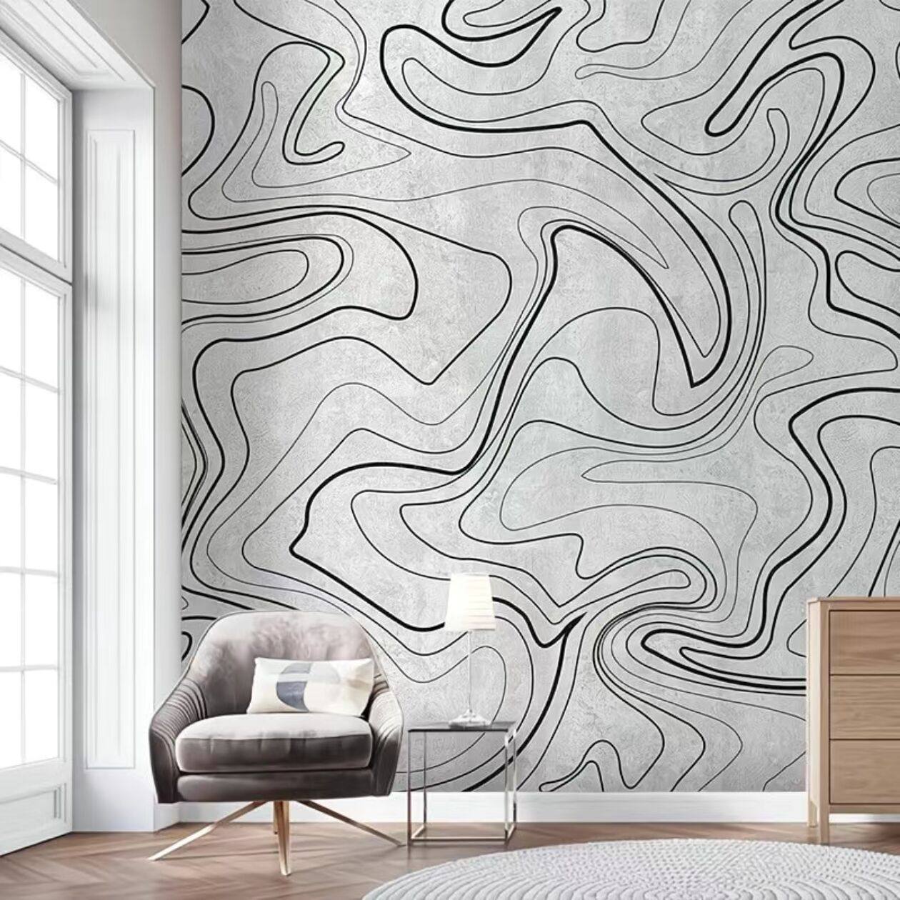 简约线条壁纸北欧风卧室客厅餐厅背景墙壁布现代抽象艺术定制墙布