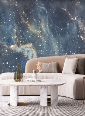 现代时尚星空蓝色大理石电视背景墙壁纸客厅沙发壁画卧室影视墙布